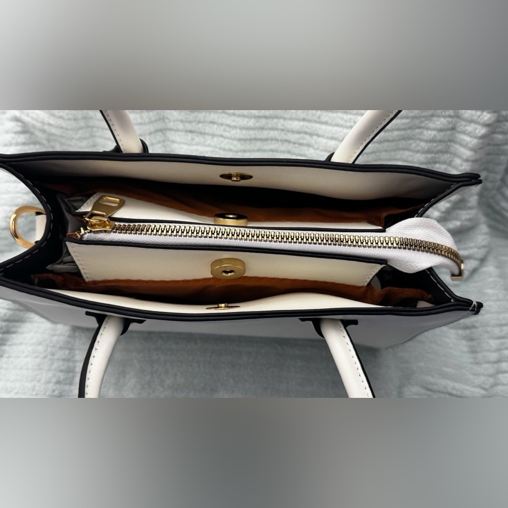 Women Crossbody Tote Bag PU Leather Tote Top Handle Satchel Shoulder Bag, White - Picture 12 of 14